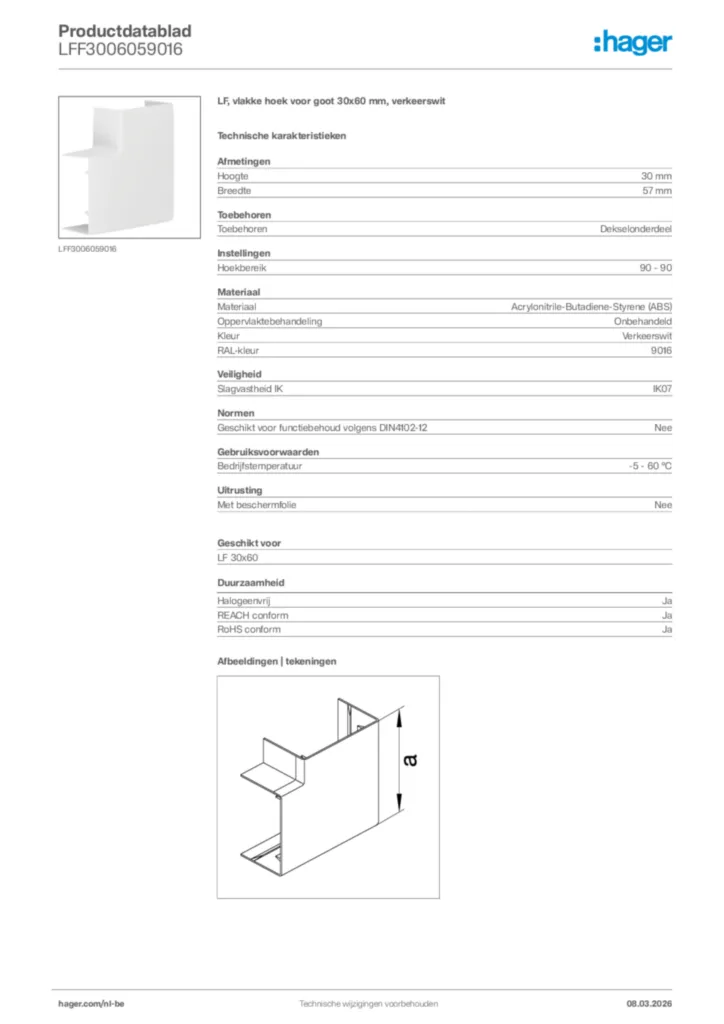 Afbeelding Hager Productdatablad LFF3006059016 | Hager Belgium