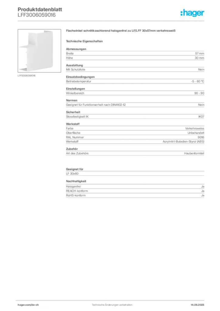 Bild Hager Produktdatenblatt LFF3006059016 | Hager Schweiz