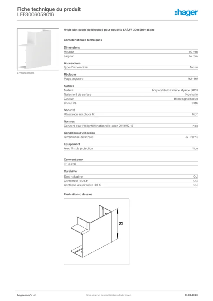 Image Hager Fiche technique du produit LFF3006059016 | Hager Suisse