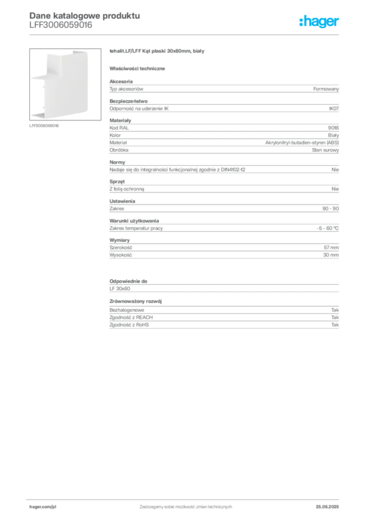 Zdjęcie Hager Karta katalogowa LFF3006059016 | Hager Polska