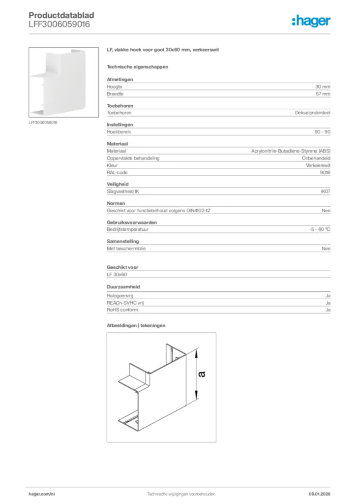 Afbeelding Hager Productdatablad LFF3006059016 | Hager Nederland
