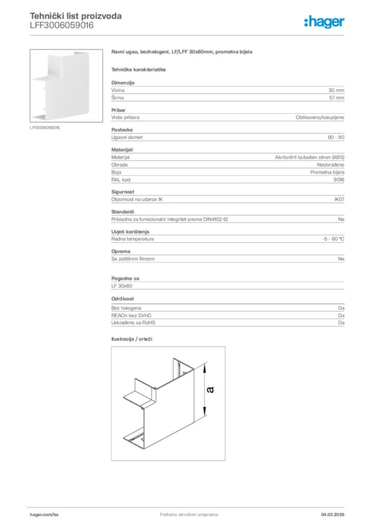 Slika Hager Tehnički list proizvoda LFF3006059016  | Hager