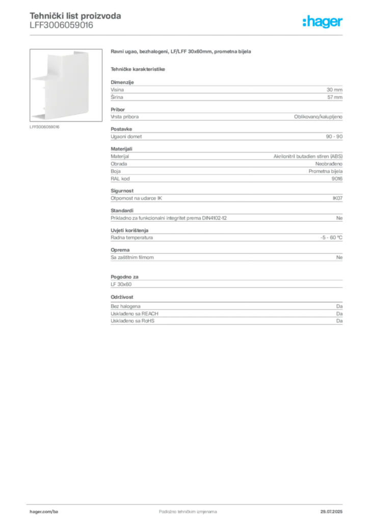 Slika Hager Product data sheet LFF3006059016  | Hager