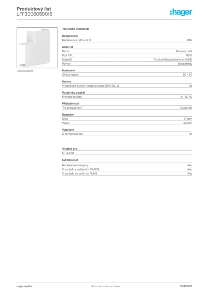 Obrázek Hager Produktový list LFF3006059016 | Hager