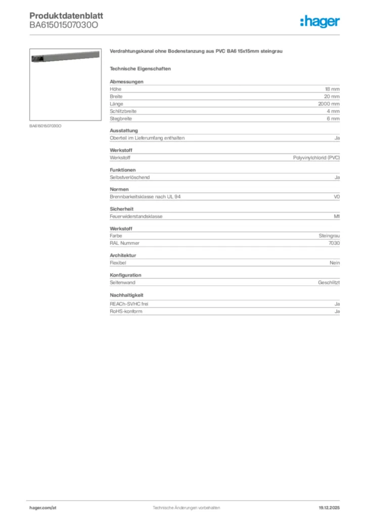 Bild Hager Produktdatenblatt BA61501507030O | Hager Deutschland