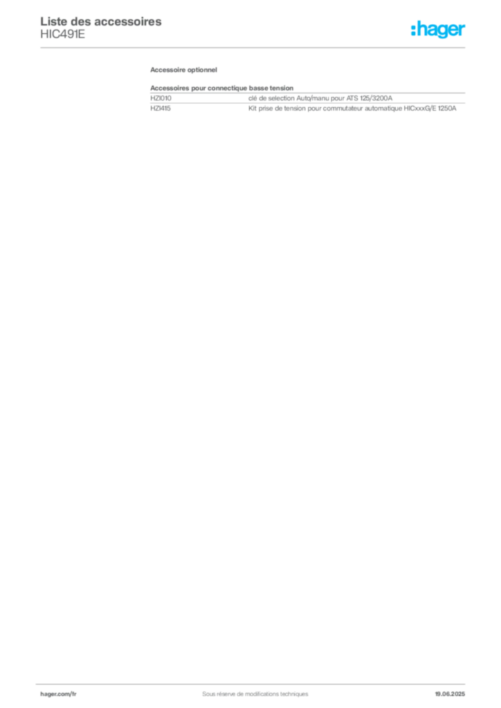 Image Hager Fiche technique du produit HIC491E | Hager France