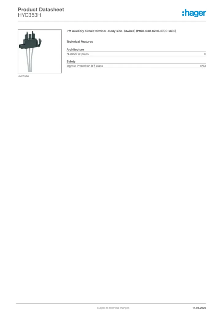 Image Hager Product data sheet HYC353H  | Hager Africa