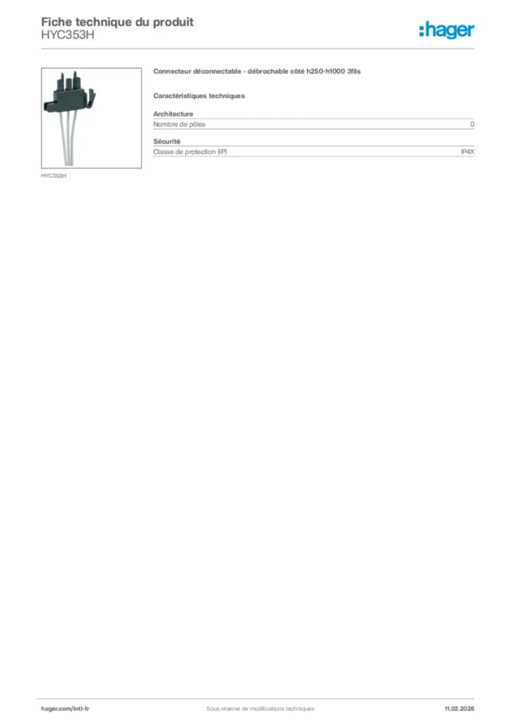 Image Hager Fiche technique du produit HYC353H | Hager Afrique