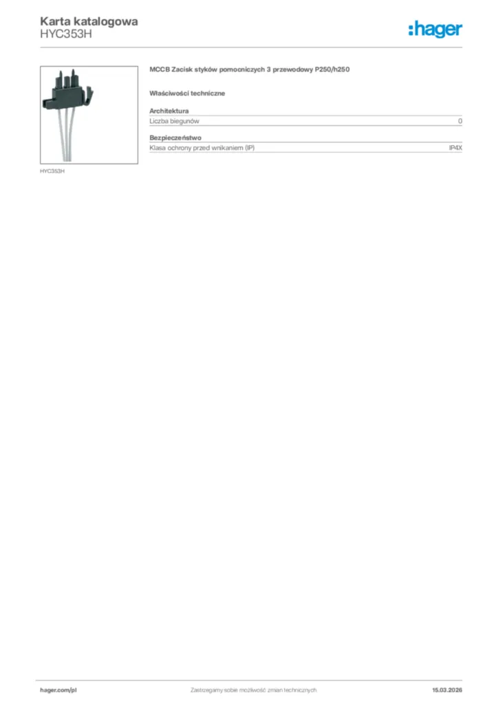 Zdjęcie Hager Karta katalogowa HYC353H | Hager Polska