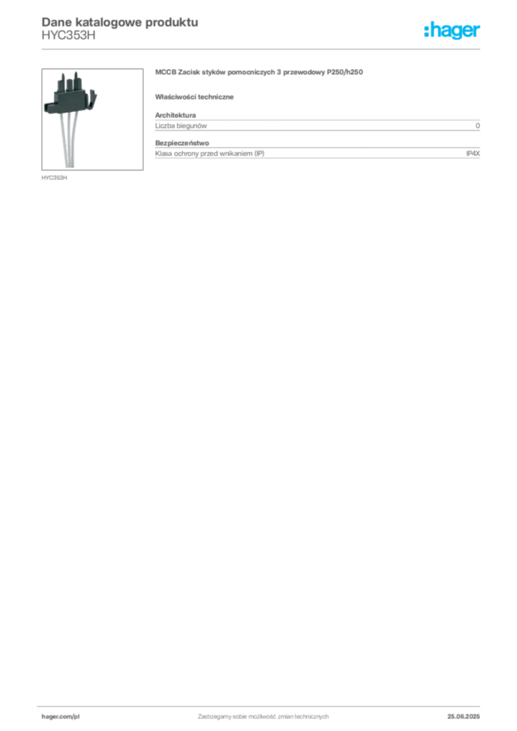 Zdjęcie Hager Karta katalogowa HYC353H | Hager Polska