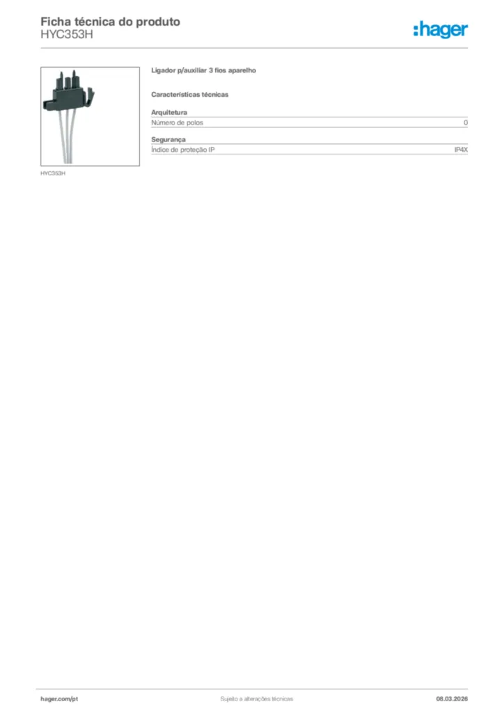 Imagem Hager Ficha técnica do produto HYC353H | Hager Portugal
