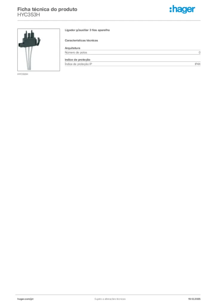 Imagem Hager Ficha técnica do produto HYC353H | Hager Portugal