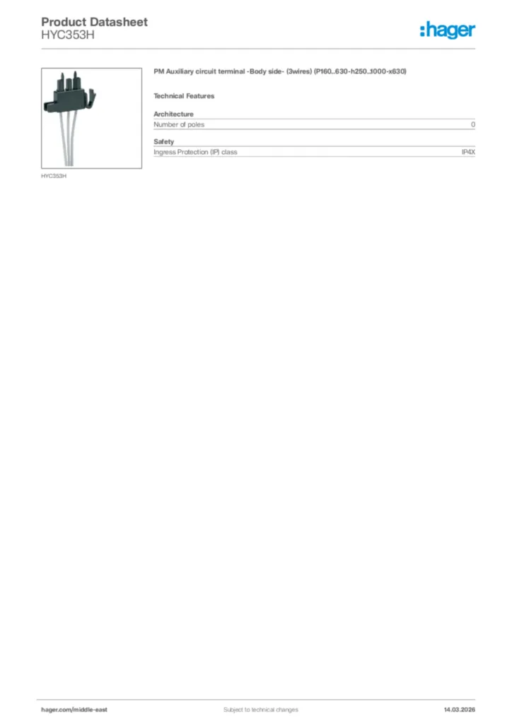 Image Hager Product data sheet HYC353H  | Hager