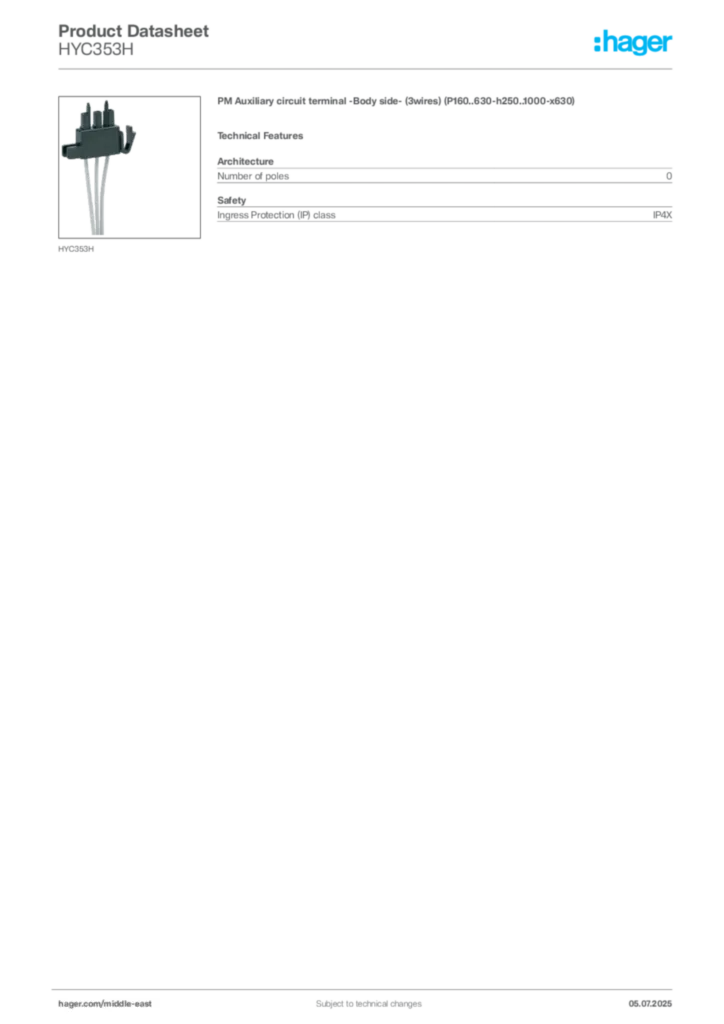 Image Hager Product data sheet HYC353H  | Hager
