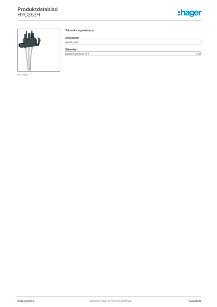 Bild Hager Produktdatablad HYC353H | Hager Sverige