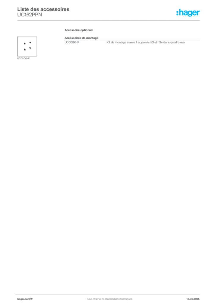 Image Hager Fiche technique du produit UC162PPN | Hager France
