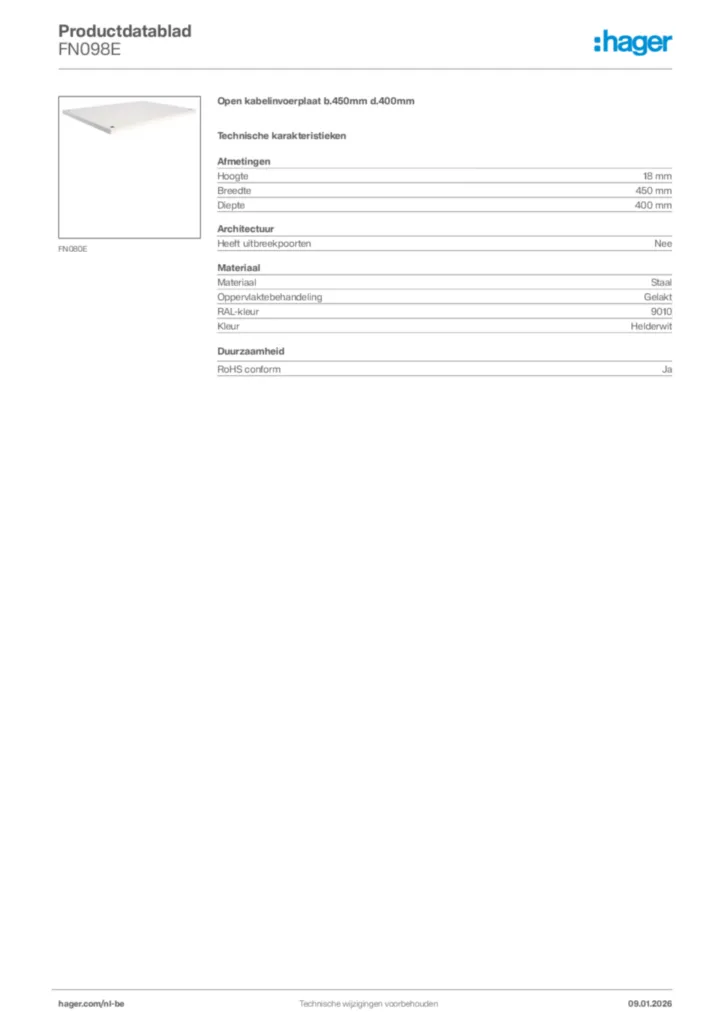 Afbeelding Hager Productdatablad FN098E | Hager Belgium
