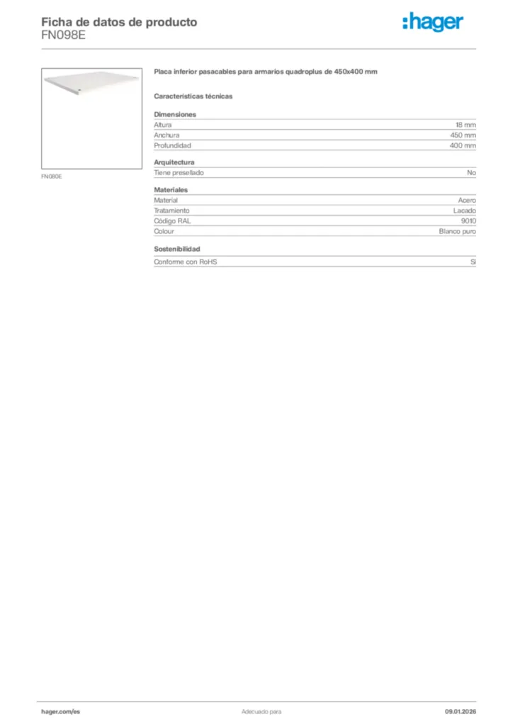Imagen Hager Ficha de datos de producto FN098E | Hager España