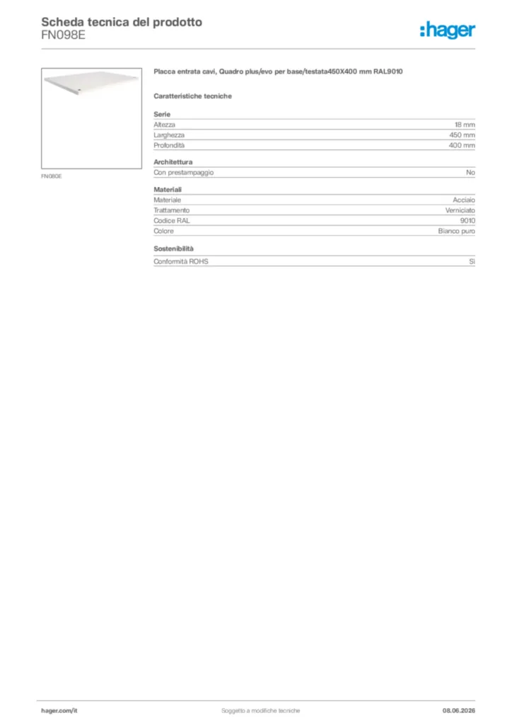 Immagine Hager Scheda tecnica del prodotto FN098E | Hager Italia