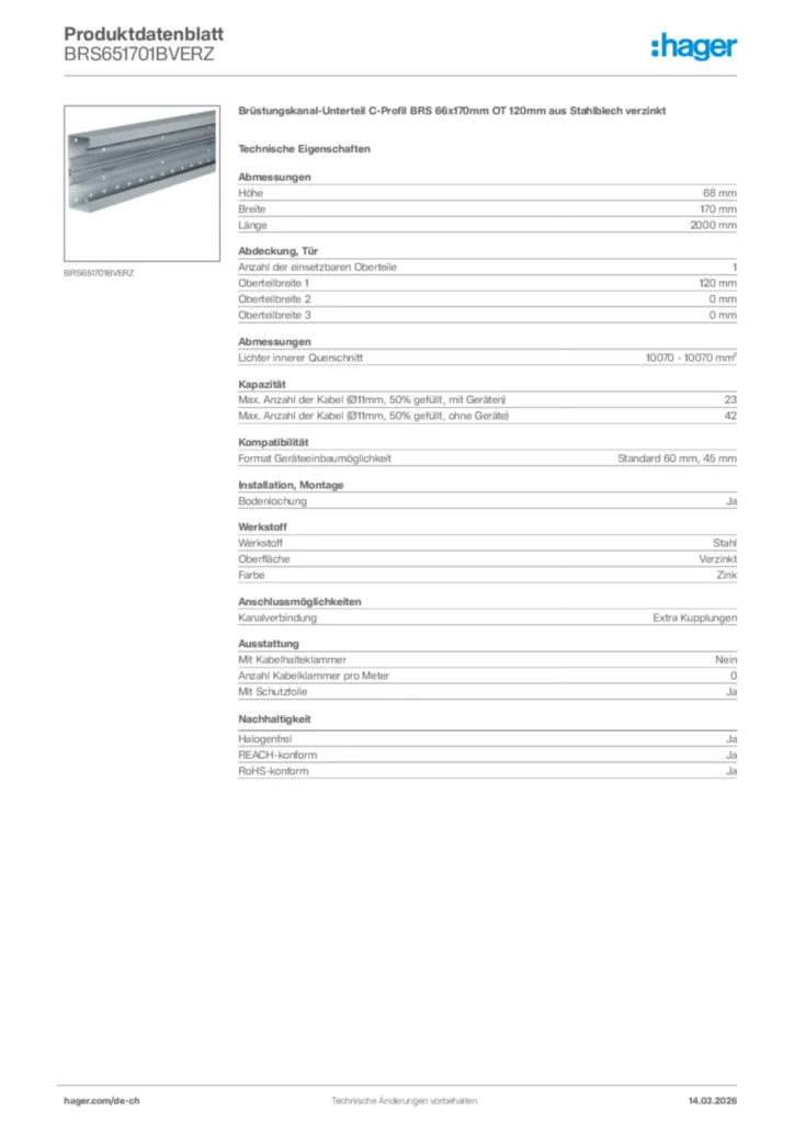 Bild Hager Produktdatenblatt BRS651701BVERZ | Hager Schweiz