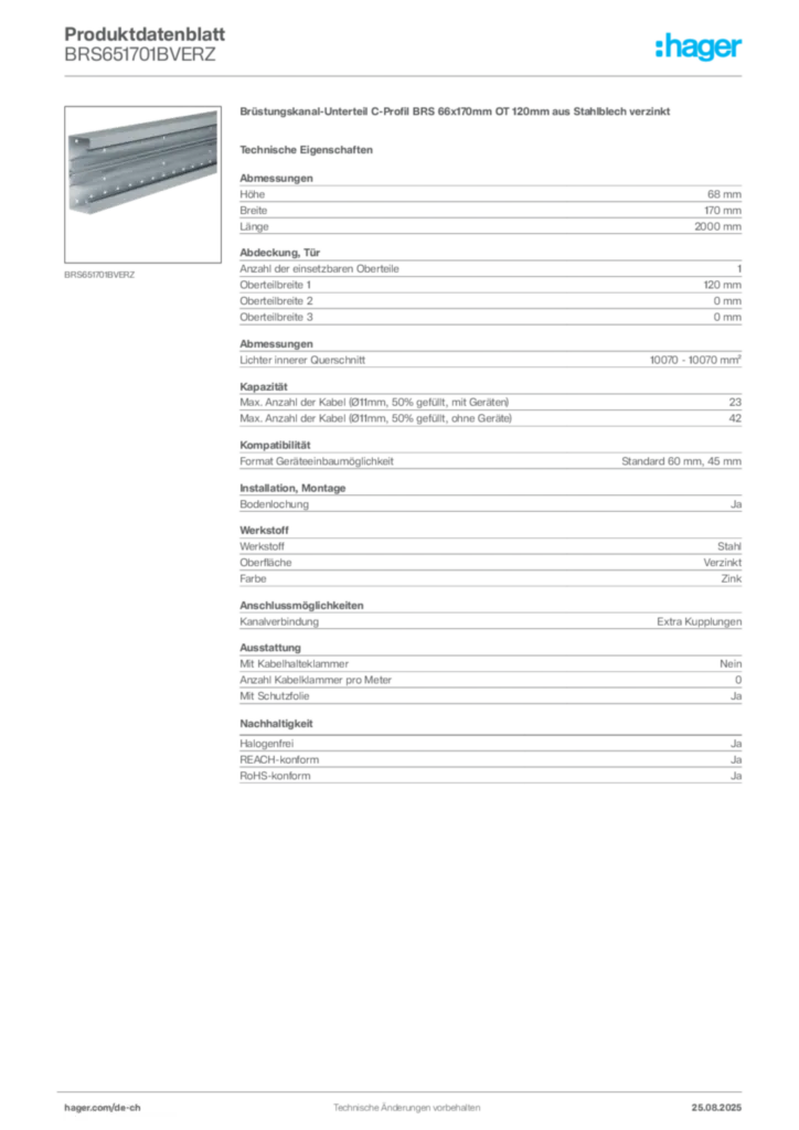 Bild Hager Produktdatenblatt BRS651701BVERZ | Hager Schweiz