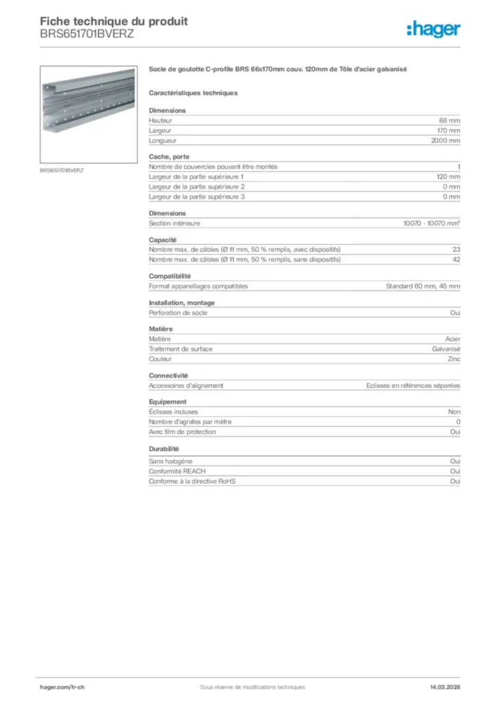 Image Hager Fiche technique du produit BRS651701BVERZ | Hager Suisse