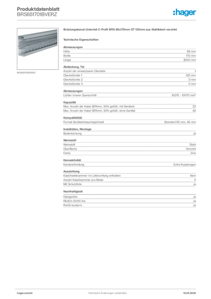 Bild Hager Produktdatenblatt BRS651701BVERZ | Hager Deutschland