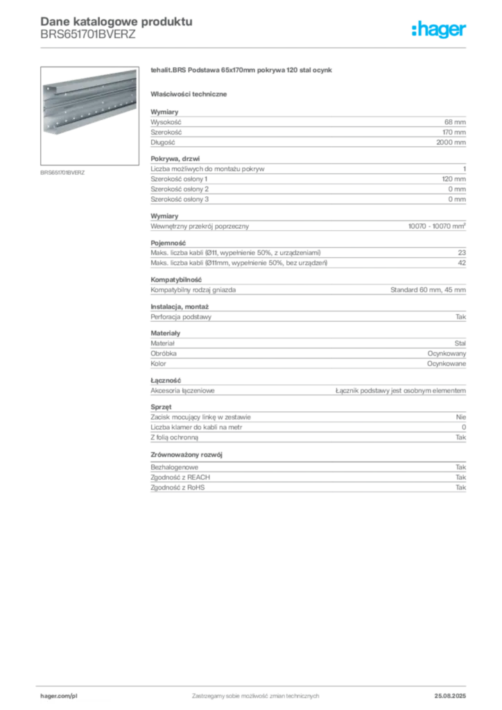 Zdjęcie Hager Karta katalogowa BRS651701BVERZ | Hager Polska