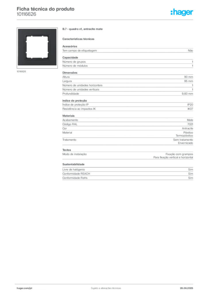 Imagem Hager Ficha técnica do produto 10116626 | Hager Portugal