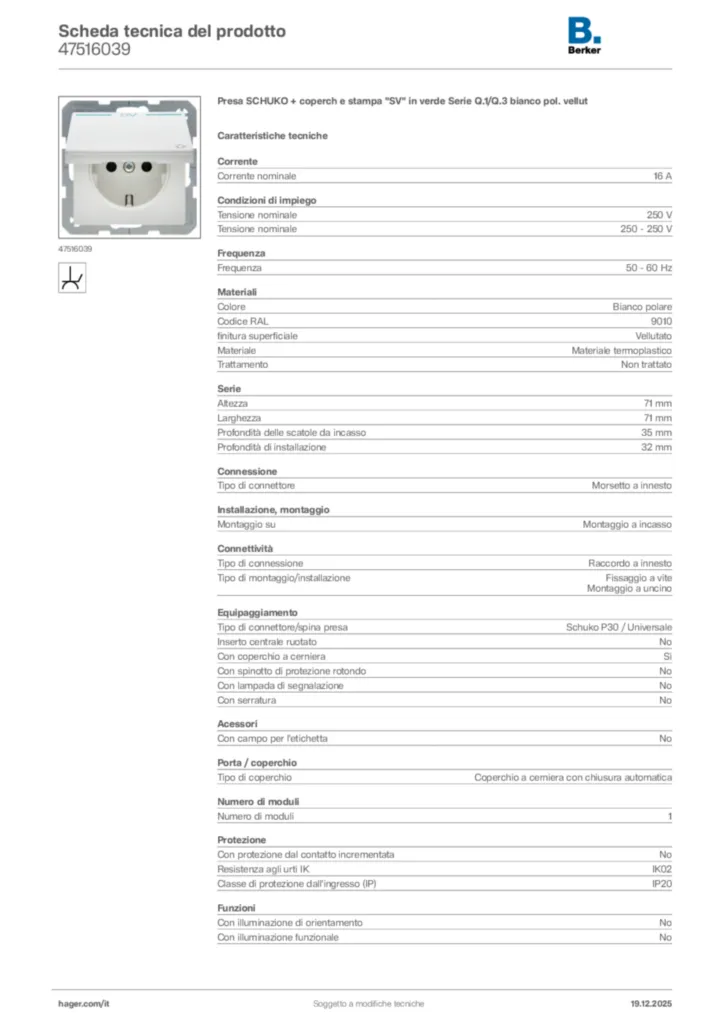 Immagine Berker Scheda tecnica del prodotto 47516039 | Hager Italia