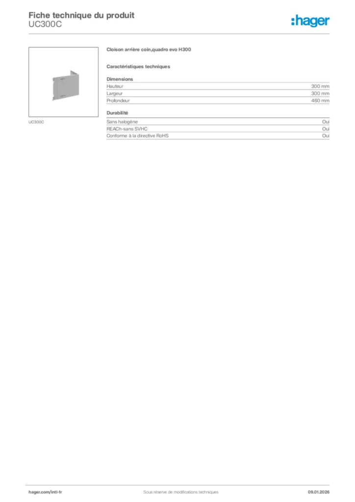 Image Hager Fiche technique du produit UC300C | Hager Afrique