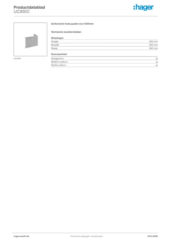 Afbeelding Hager Productdatablad UC300C | Hager Belgium