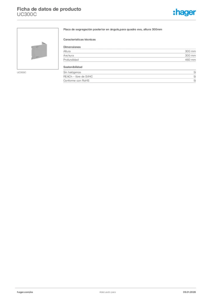 Imagen Hager Ficha de datos de producto UC300C | Hager España