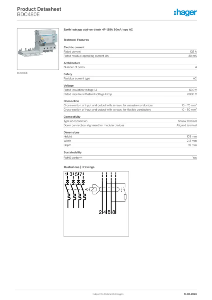Image Hager Product data sheet BDC480E  | Hager Africa