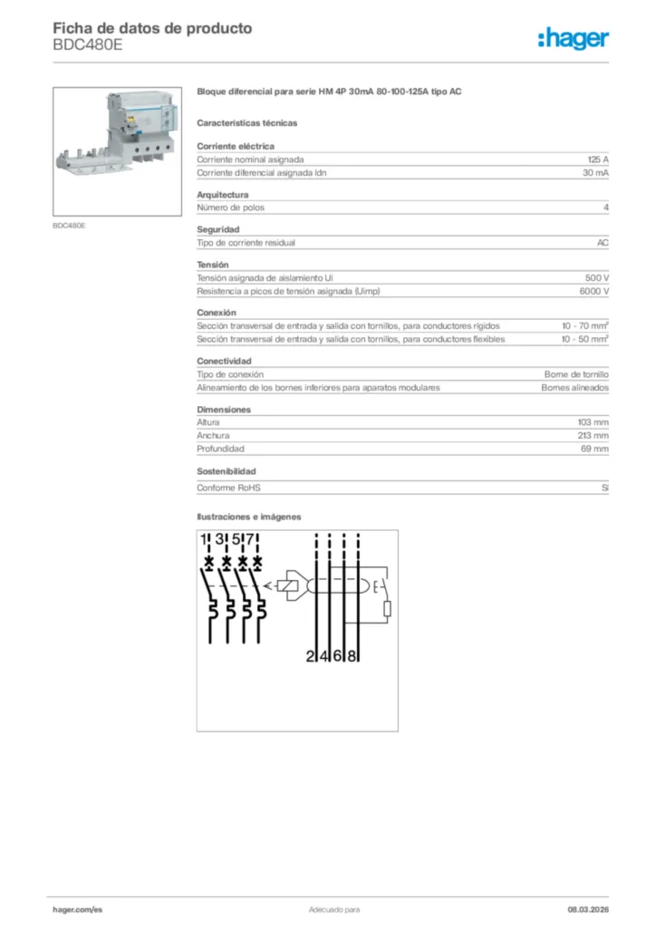 Imagen Hager Ficha de datos de producto BDC480E | Hager España