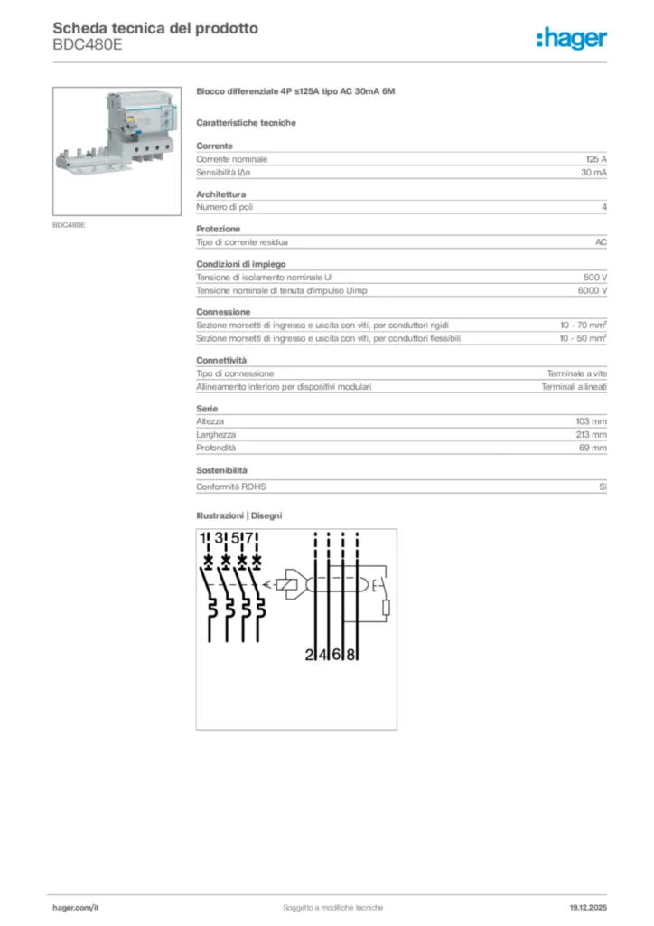 Immagine Hager Scheda tecnica del prodotto BDC480E | Hager Italia