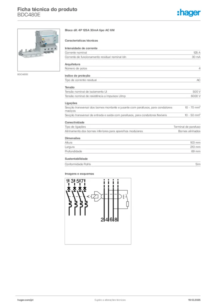 Imagem Hager Ficha técnica do produto BDC480E | Hager Portugal