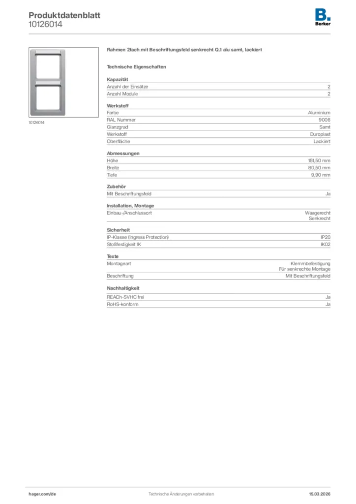 Bild Berker Produktdatenblatt 10126014 | Hager Deutschland