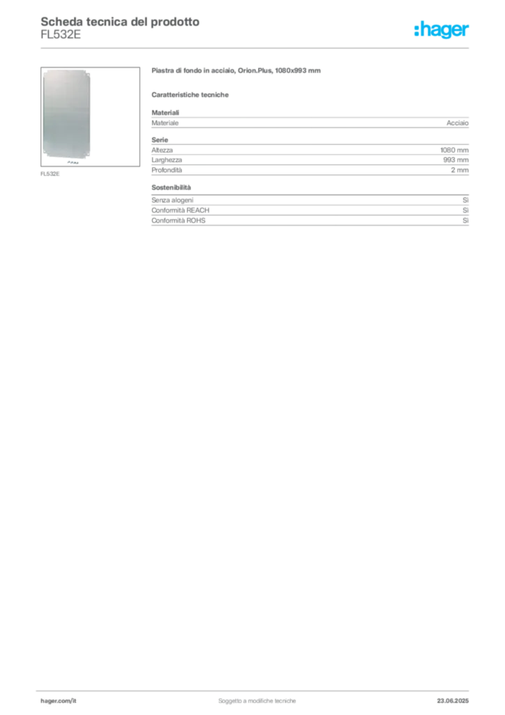 Immagine Hager Scheda tecnica del prodotto FL532E | Hager Italia