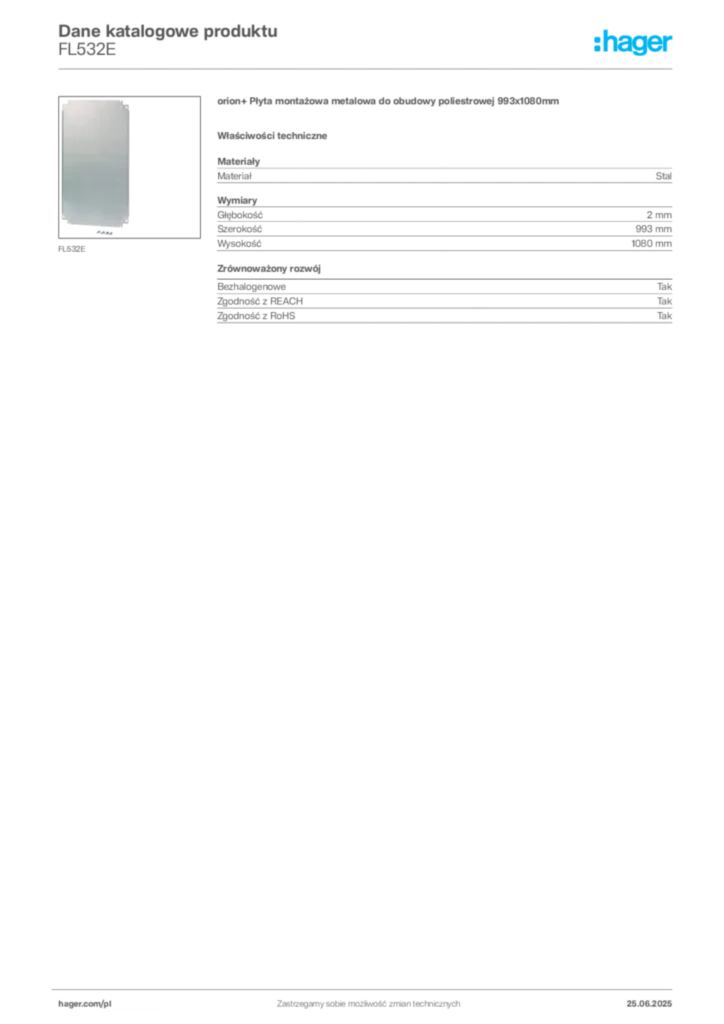 Zdjęcie Hager Karta katalogowa FL532E | Hager Polska