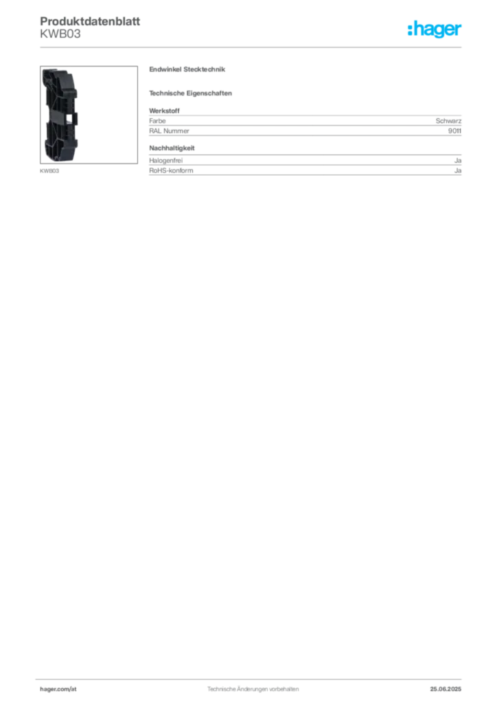 Bild Hager Produktdatenblatt KWB03 | Hager Deutschland