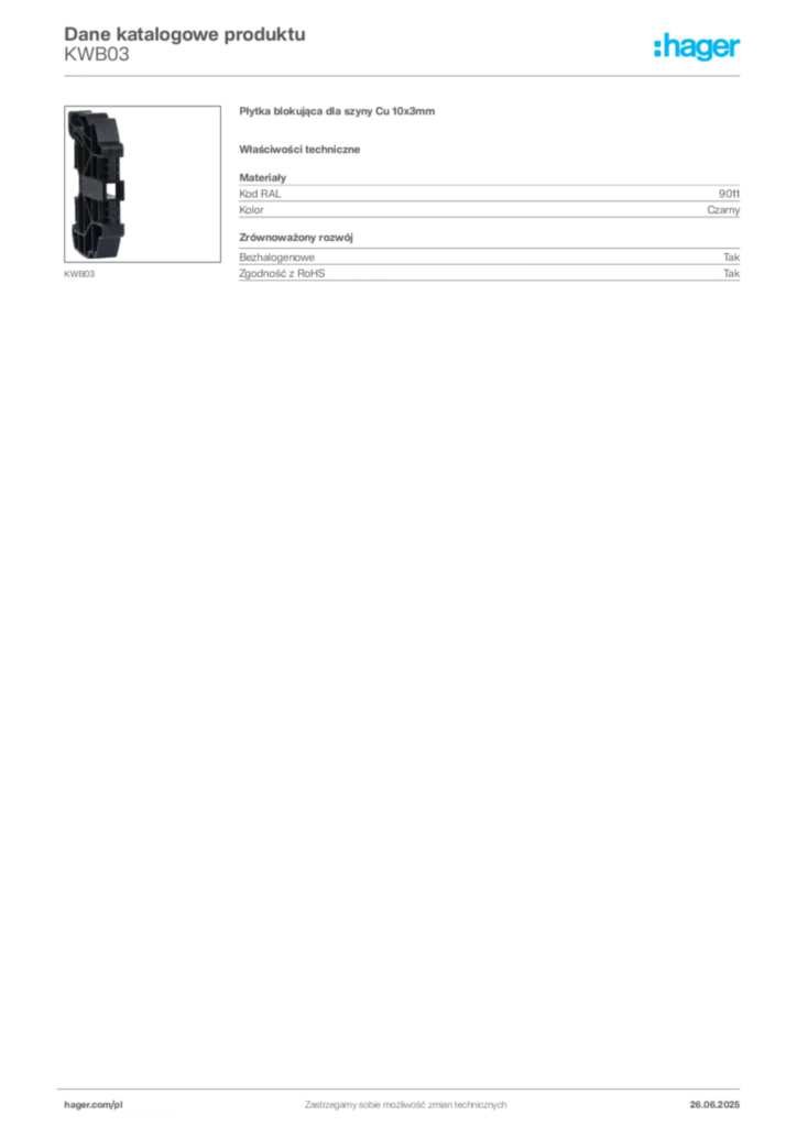 Zdjęcie Hager Karta katalogowa KWB03 | Hager Polska