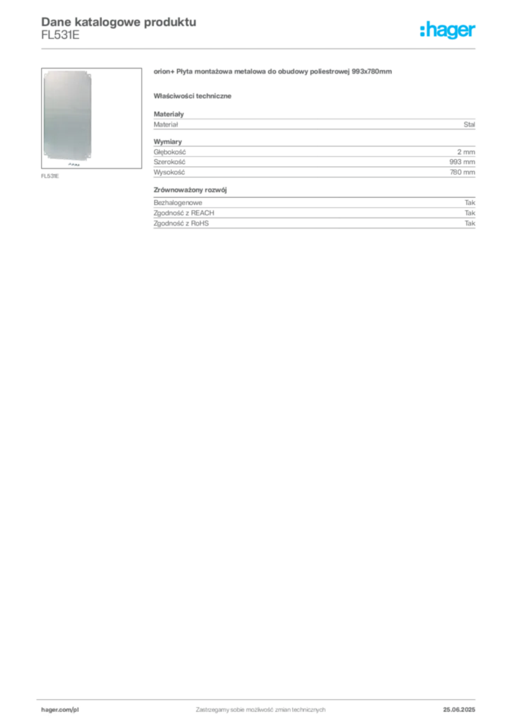 Zdjęcie Hager Karta katalogowa FL531E | Hager Polska