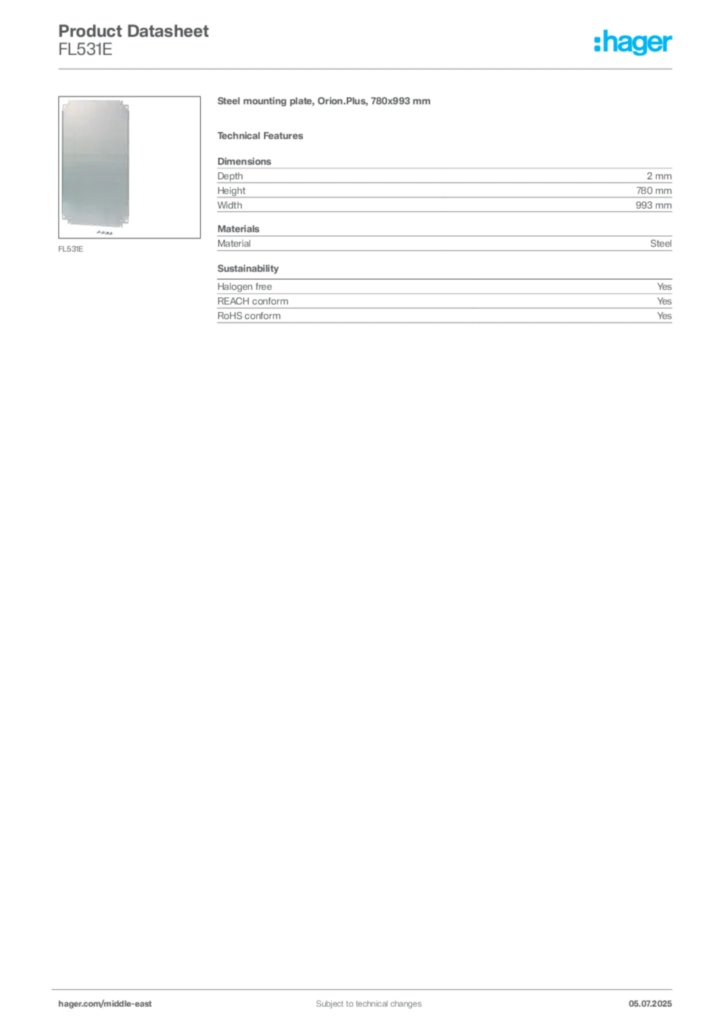 Image Hager Product data sheet FL531E  | Hager