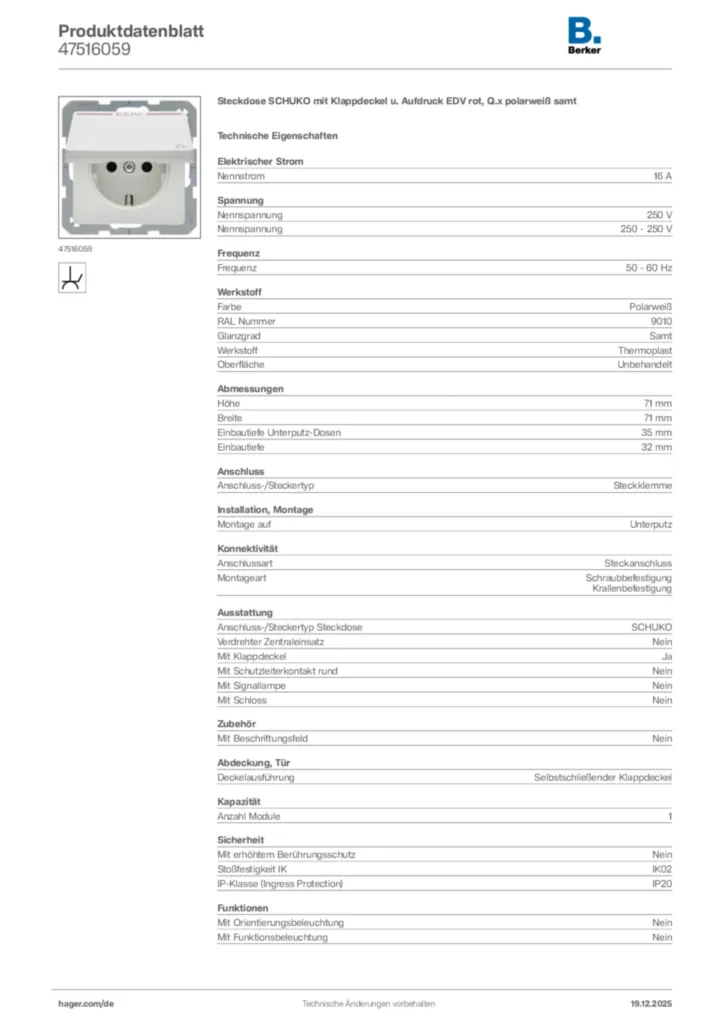 Bild Berker Produktdatenblatt 47516059 | Hager Deutschland