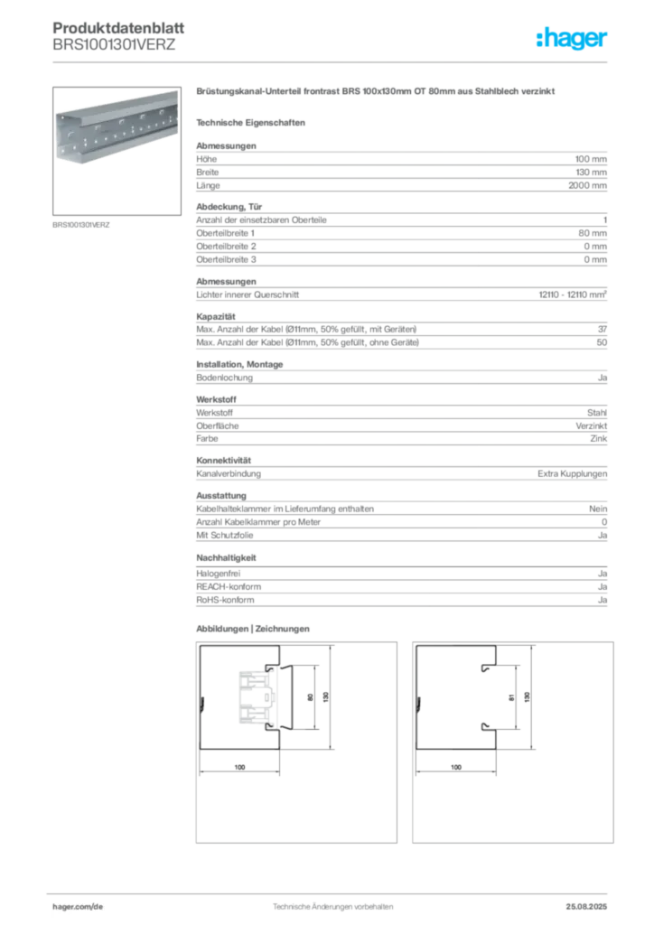 Bild Hager Produktdatenblatt BRS1001301VERZ | Hager Deutschland