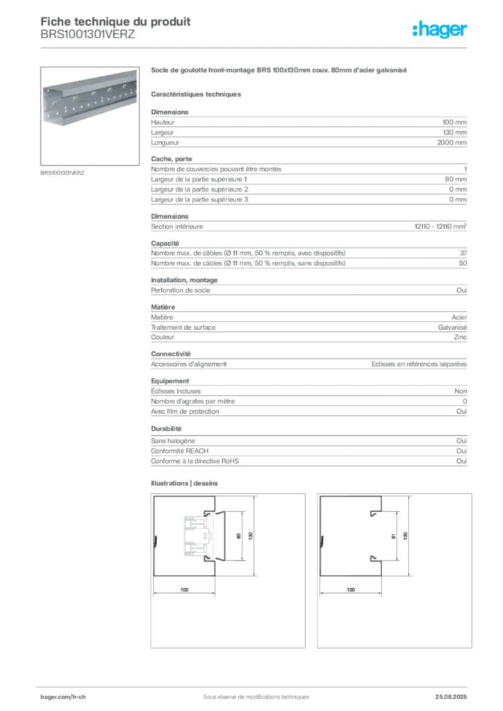 Image Hager Fiche technique du produit BRS1001301VERZ | Hager Suisse