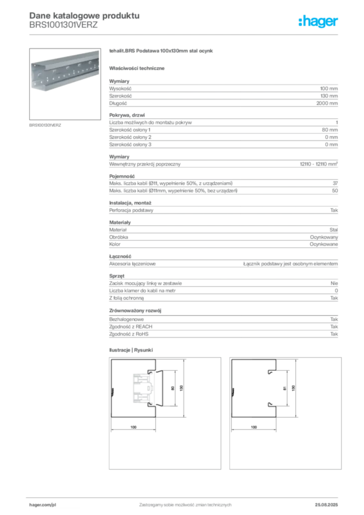 Zdjęcie Hager Karta katalogowa BRS1001301VERZ | Hager Polska