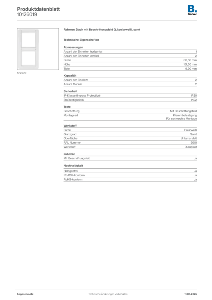 Berker Produktdatenblatt 10126019