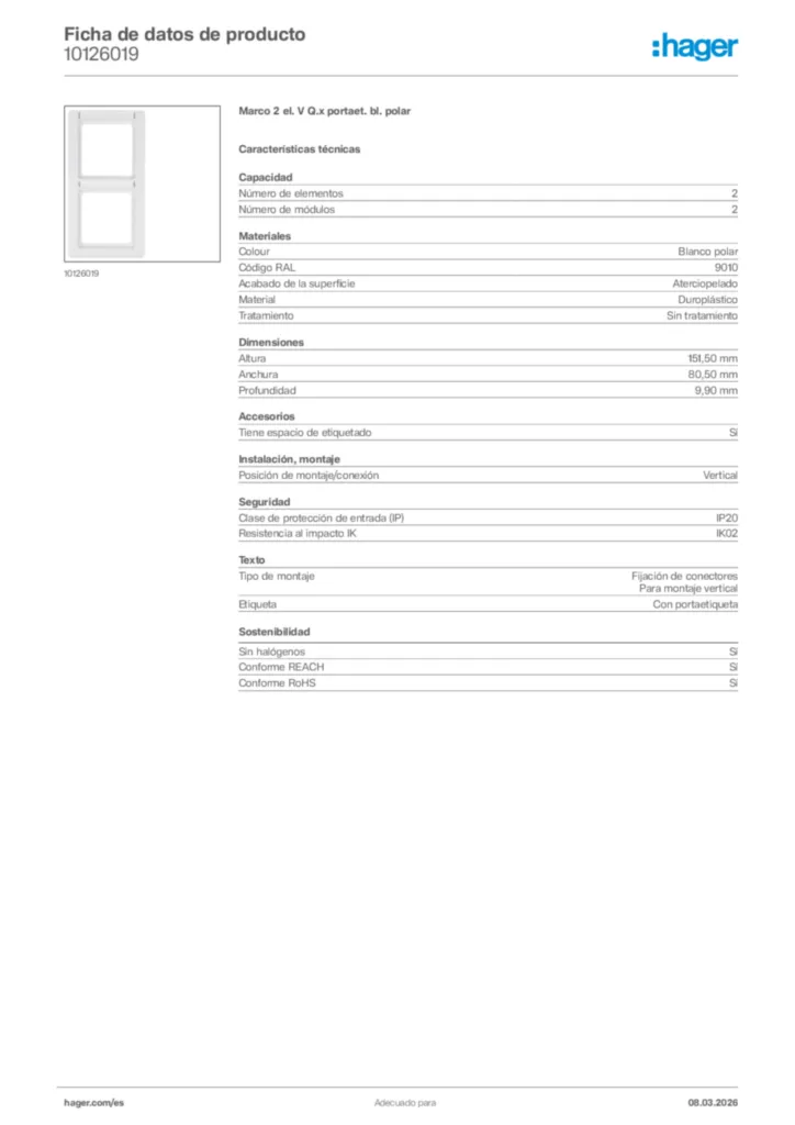 Imagen Hager Ficha de datos de producto 10126019 | Hager España